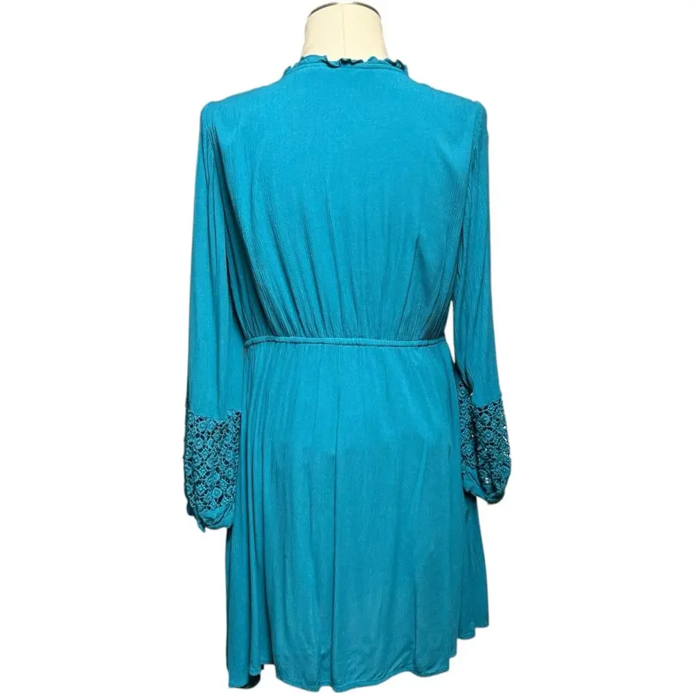 Soft Surroundings MearaGauze Crinkle Mini Dress Teal Turquoise Blue Medium